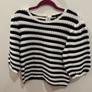 Maje Black and White Striped Crew Neck Sweater